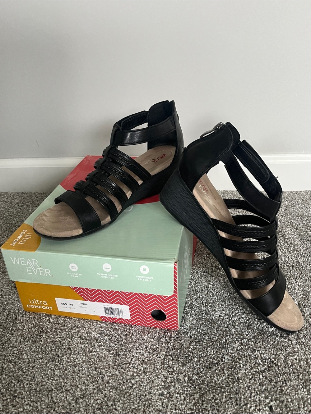 Wear Ever Gladiator Black Wedge Sandals